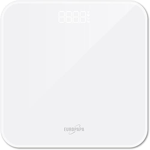EUROPAPA® Cyfrowa Waga łazienkowa, z wyraźnym wyświetlaczem LED i funkcją Step-On, 180 kg, Waga osobowa dla osób, do pomiaru wagi i BMI, biała