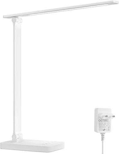 Lepro Lampa biurkowa LED, 550 lm, 3 kolory i 5 poziomów jasności, możliwość ściemniania, 3000-6500 K, światło dzienne z ochroną oczu, lampka nocna, lampka do czytania dla dzieci, do biura, biała