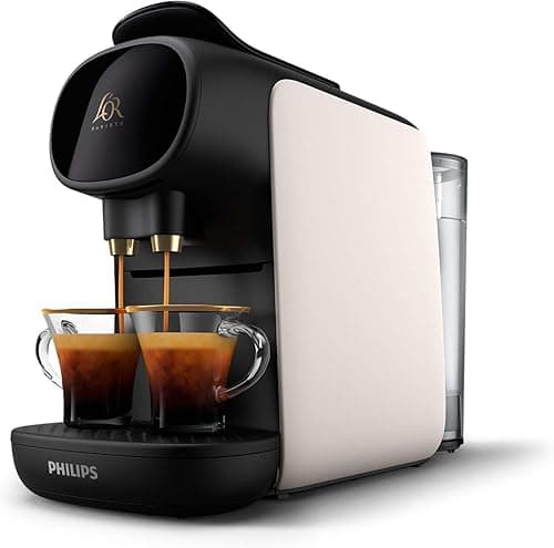 PHILIPS L'Or Barista Sublime ekspres do kawy na kapsułki, 19 barów ciśnieniowych, pojedyncze i podwójne kapsułki, podwójne wyjście na 1 lub 2 filiżanki, zestaw do degustacji, satynowa biel LM9012/00