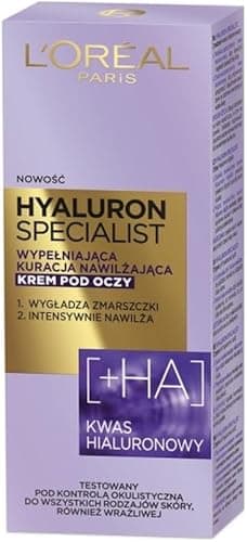 L'Oréal Paris Hyaluron Specialist nawilżający krem pod oczy 25+, dwa rodzaje kwasu hialuronowego, bezpieczny dla oczu, SPF20, 15 ml