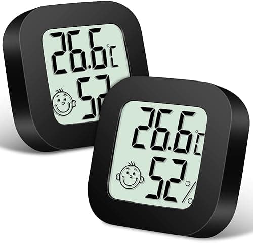 Flintronic Mini Termometr LCD, 2 sztuki, cyfrowy termometr wewnętrzny, higrometr wewnętrzny, bezprzewodowy miernik wilgotności do pokoju dziecięcego, salonu, biura, szklarni, kolor czarny