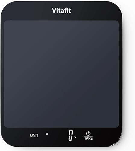 Vitafit 15kg Waga Kuchenna, Wysoka Dokładność 1g przez Nasze Profesjonalna Fabryka Od 2001, Cyfrowa Waga Spożywcza do Gotowania i Pieczenia, Duża Platforma 215x180mm, 3 Baterie AAA, Czarna