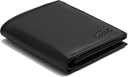 Aksamitnie miękki portfel męski z prawdziwej skóry jagnięcej, format pionowy, 10 przegródek na karty kredytowe, czarny (#WSH91), czarny, Trifold, Klasyczny