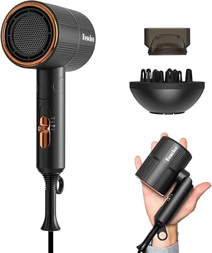 Suszarka do włosów jonowa 2000 W z dyszą do stylizacji i dyfuzorem [bardzo mała i składana i nowa 2026] profesjonalna suszarka podróżna (czarna)