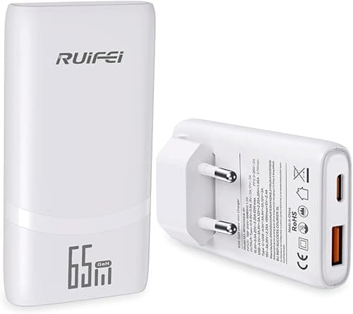 Ładowarka USB C 65 W, ultrapłaska wtyczka do ładowania, 2-portowy zasilacz GaN, szybka ładowarka, szybka ładowarka, kompatybilna z MacBook Pro/Air, telefonem komórkowym, iPadem, iPhone, Samsung Galaxy
