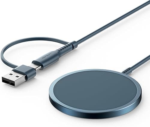 JSAUX Mag-Safe ładowarka 15 W, szybka bezprzewodowa ładowarka magnetyczna kompatybilna z MagSafe iPhone 15/15 Pro/15 Pro Max 14 Plus/iPhone 14 Pro Max/iPhone 13 Pro Max/13 Mini Airpods Pro Niebieski