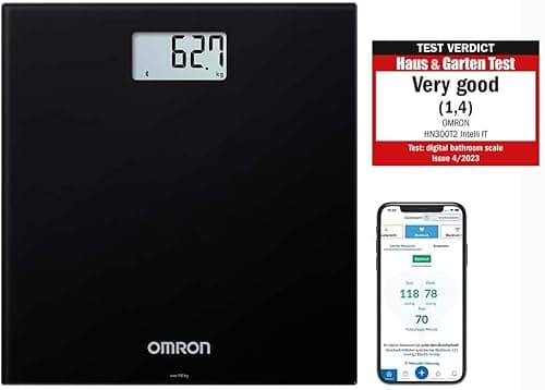 OMRON HN300T2 Intelli IT – inteligentna waga łazienkowa z Bluetooth do pomiaru masy ciała i BMI, z aplikacją na smartfona do śledzenia postępów