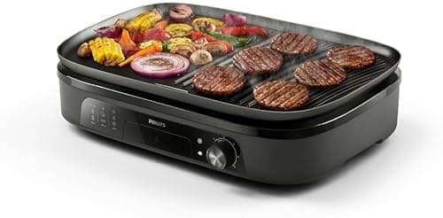 Philips Grill stołowy serii 3000 - Duży grill rodzinny, 2400 W szybkiego nagrzewania, regulowana temperatura, nieprzywierająca powłoka, łatwe czyszczenie (HD6210/95)