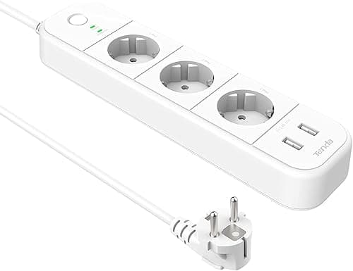 Tenda Inteligentna listwa zasilająca Wi-Fi, 3 indywidualnie sterowane gniazda i 2 porty USB, sterowanie aplikacjami/głosem (Alexa i Google) harmonogramy czasowe, ochrona przed przepięciem, kabel 16 A