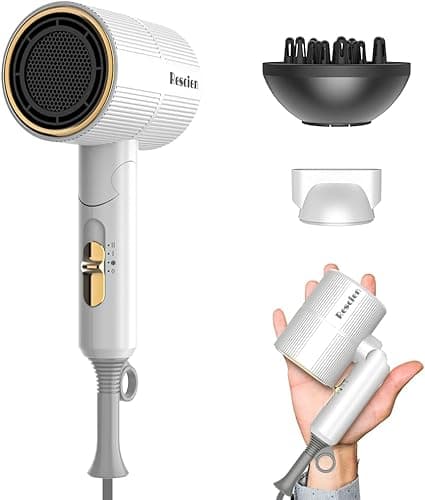 Suszarka do włosów jonowa 2000 W z dyszą do stylizacji i dyfuzorem [bardzo mała i składana, nowa 2026] profesjonalna suszarka podróżna (biała)