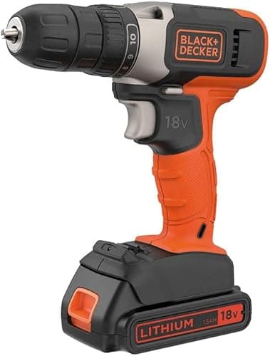 BLACK+DECKER BCD001C1-QW wiertarko-wkrętarka 18 V, akumulator litowy 1,5 Ah, ładowarka, sprzęgło 10 pozycji, zmienna prędkość, uchwyt 10 mm, do majsterkowania w domu