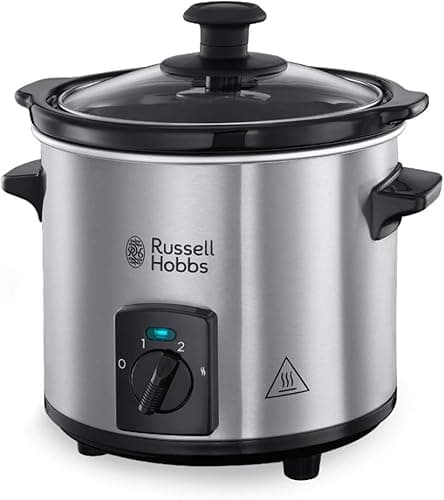 Russell Hobbs wolnowar, 3 ustawienia podgrzewania, pokrywka ze szkła hartowanego, pojemność 2l, stal nierdzewna, chromowane elementy, moc 145W, srebrny, Compact Home 25570-56