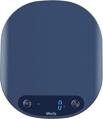 Vitafit Waga kuchenna 15 kg, profesjonalna fabryka od 2001 roku, 6 sztuk, funkcja tarowania, ze stali nierdzewnej, cyfrowa wielofunkcyjna waga spożywcza, 3 baterie AAA w zestawie, niebieska