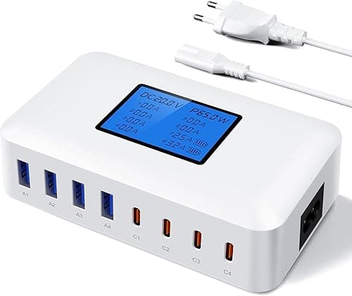 Ładowarka USB, 200 W, wielokrotna, RENGOGA 8 portów USB C, ładowarka GaN USB C, szybka ładowarka z wyświetlaczem LED, 65 W USB stacja ładująca wtyczka ładowarka adapter do MacBooka iPad Pro Air iPhone