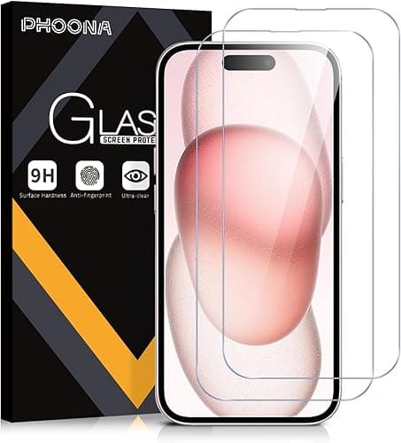 Phoona 2 sztuki folii ochronnej do iPhone 15, odporna na zarysowania, twardość 9H, bez pęcherzyków powietrza, ultra HD przezroczysta, szkło ochronne folia ochronna na wyświetlacz do Apple iPhone 15