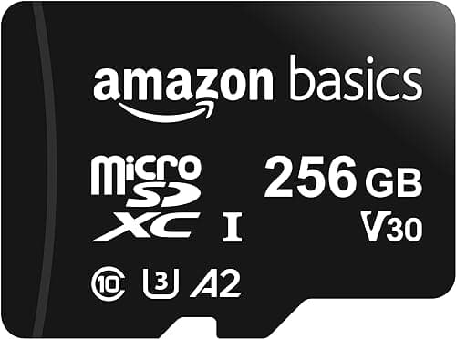 Amazon Basics Karta Pamięci microSDXC z Pełnowymiarowym Adapterem, A2, U3, Prędkość Odczytu do 100MB/s, 256GB, Czarna