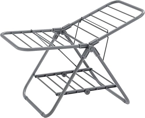 SONGMICS Suszarka na pranie, mała, składana, stojąca suszarka z 2 skrzydłami, zajmuje mało miejsca, metalowa, na małe ubrania, ręczniki, łazienka, balkon, 44 x 101 x 54 cm, kolor gołębi szary