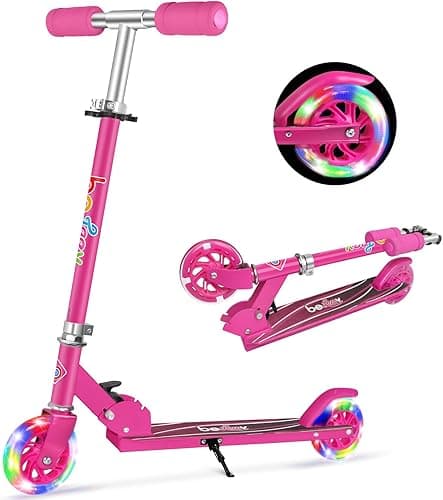 BELEEV V2 hulajnogi dla dzieci z podświetlanymi kołami i trzonem oraz deską, 2-kołowa składana hulajnoga dla chłopców i dziewczynek, 3 poziomy regulacji wysokości, antypoślizgowa platforma, lekka
