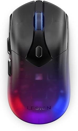 Lenovo Legion M410 bezprzewodowa mysz do gier RGB (6 przycisków, 2-strefowe światło RGB, 16000 dpi, 400 IPS, 53-godzinna bateria, kompatybilna z NVIDIA Reflex) - czarny przezroczysty
