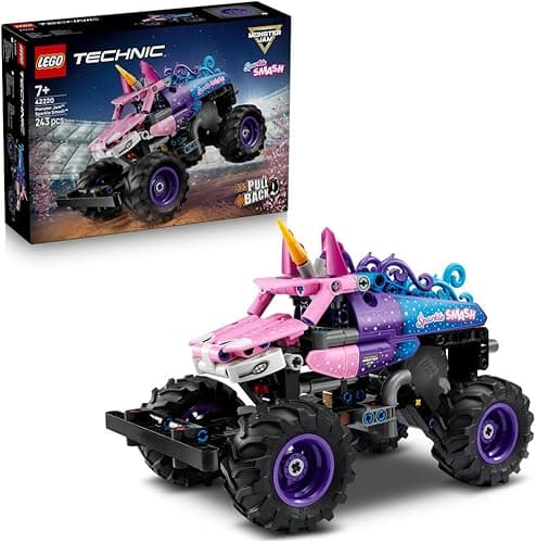 LEGO Technic Monster Jam Sparkle Smash z napędem typu pull-back, jednorożcowy monster truck dla dziewczynki, zabawka dla dzieci i pomysł na prezent dla dziewczynek i chłopców w wieku od 7 lat 42220