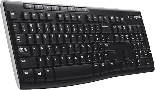 Logitech K270 Klawiatura Bezprzewodowa 2.4 GHz, pełnowymiarowa, 8 klawiszy multimedialnych, 2 lata pracy na baterii, zgodna z komputerem PC/laptopem z Windows, QWERTY układ US international - Czarny