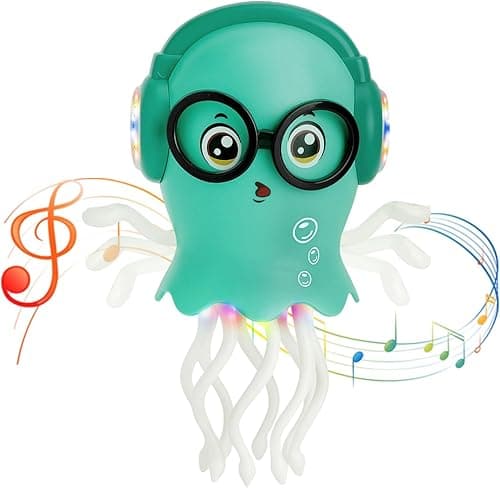 VOSSOT Tańcząca meduza zabawka dla niemowląt, elektryczna tańcząca ośmiornica ze światłem i dźwiękiem, interaktywny taniec ośmiornica, tańcząca zabawka do raczkowania, zabawka Tummy Time Toys dla