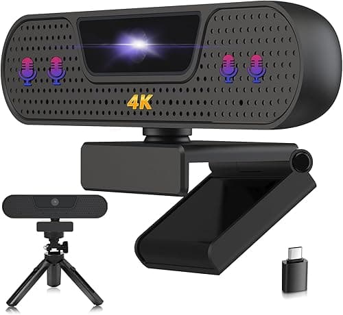 Kamera internetowa W8GS 4K do PC, kamera internetowa z mikrofonem, automatyczne ustawianie ostrości, funkcja Plug & Play, widok 85°, osłona prywatności i statyw do strumieniowania