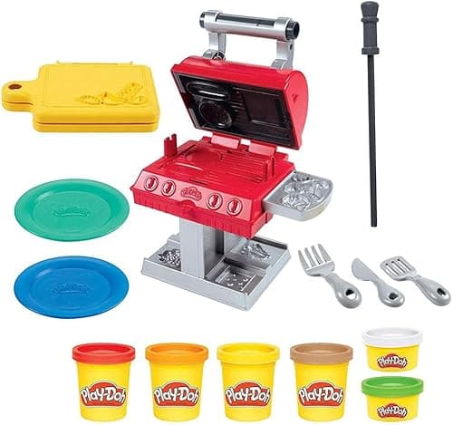 Play-Doh Wielkie Grillowanie, 6 tub z nietoksyczną masą plastyczną w różnych kolorach i 7 zabawkowych dodatków do grillowania, dla dzieci w wieku od 3 lat