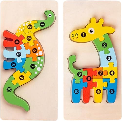 2 drewniane puzzle dla małych dzieci w wieku 1-3 lat, zabawka Montessori od 2 lat, drewniane puzzle 3D 1 rok, edukacyjna zabawka edukacyjna dla dzieci od 2 lat, dla chłopców i dziewczynek