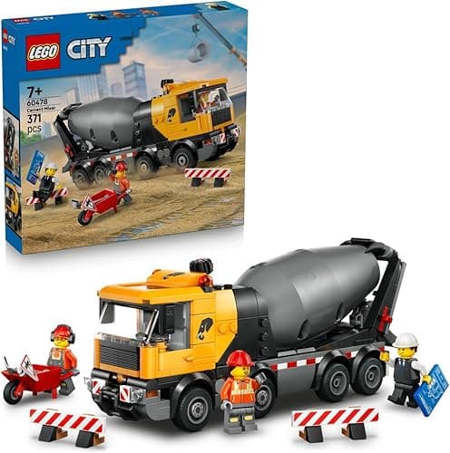 LEGO City Betoniarka, zabawka dla dzieci z ciężarówką, pojazd budowlany do zbudowania z obrotowym bębnem i odchylaną kabiną, klocki dla 7-latka, prezent dla chłopca i dziewczynki na urodziny 60478