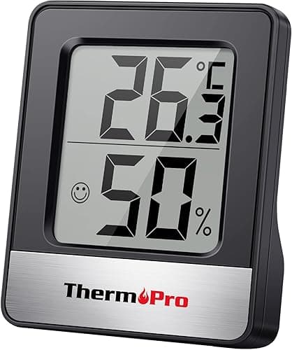 ThermoPro TP49 cyfrowy mini termometr z funkcją higrometru, pomiar temperatury i wilgotności powietrza w pomieszczeniu ze wskaźnikiem smiley do kontroli klimatu w pomieszczeniu, czarny