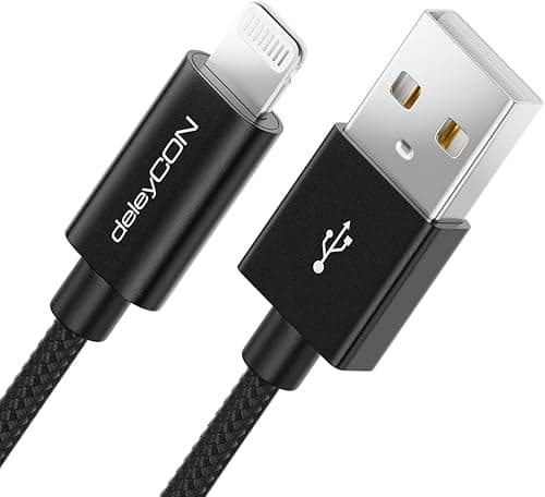 DeleyCON 0,5m Lightning 8-Pin Kabel USB MFI Kompatybilny z iPhone 14 Pro Max 14 Pro 14 Plus 14 SE 13 Pro Max 13 Pro 13 Mini 12 Pro Max 12 Pro 12 Metalowa Wtyczka i Kabel Nylonowy - Czarny