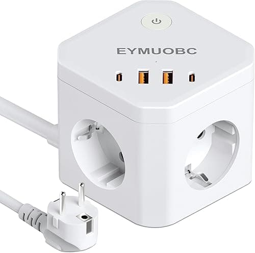 Listwa zasilająca 8 w 1 z 4 gniazdami USB, szybkim ładowaniem USB C 20 W, zabezpieczeniem przeciwprzepięciowym, mocą 3680 W i kablem przedłużającym 2M