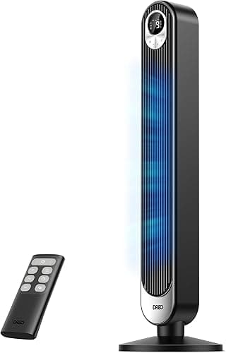 Dreo 106 cm Wentylator wieżowy, cichy mobilny wentylator z timerem i oscylacją 90°, tower fan z timer do 12 godzin, 4 tryby 4 prędkości, 50 W, Czarny