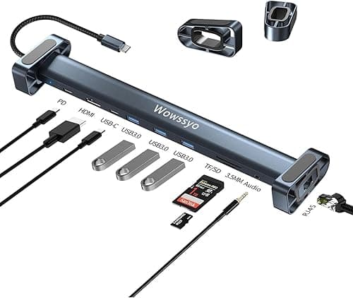 10 w 1 USB-C Hub Dock adapter z Ethernet LAN RJ45, 100 W PD, 3 USB-A 5 Gbps, port TF/SD, audio, port danych, 4K HDTV do MacBook M1, iPad Pro, Surface Pro i wielu innych