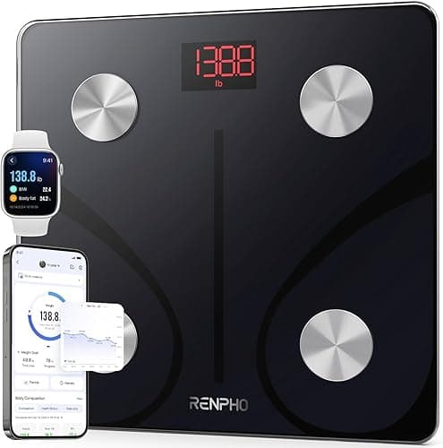 RENPHO Body Fat Scale Bluetooth, Cyfrowe Body Weight Bathroom Scales Weighing Scale Smart BMI Scales, Body Composition Monitors z Aplikacją na Smartfon, Kolor Czarny