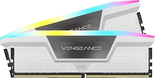 CORSAIR VENGEANCE RGB DDR5 RAM 32GB (2x16GB) do 6400MHz CL36-48-48-104 1.35V AMD EXPO Intel XMP 3.0 RAM do Komputera – Biały (CMH32GX5M2B6400Z36W)