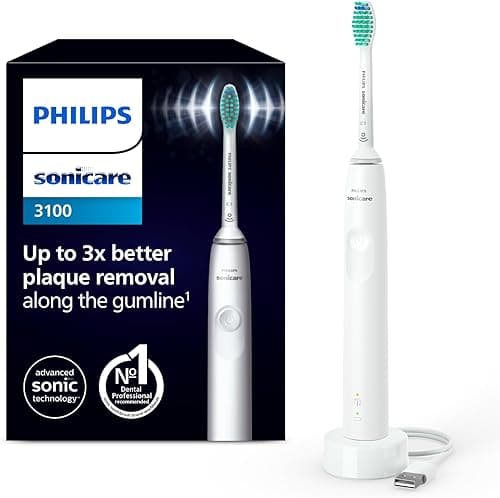 Philips Sonicare 3100, elektryczna soniczna szczoteczka do zębów z czujnikiem siły nacisku i zegarem programowanym, kolor biały, HX3671/13