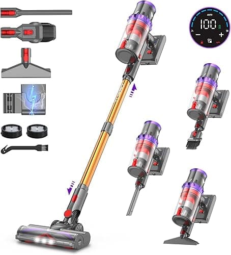 coovy SU7 Odkurzacz Akumulatorowy 580W/45Kpa/70Min, Ekrany Dotykowe LED, 1.3 L Bezprzewodowy Odkurzacz Antysplątaniowy, do Podłóg/Dywany/Sierści Zwierząt