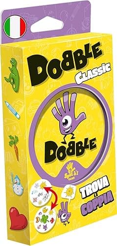 Asmodee: Dobble Classic Blister Eco, wersja mini, zabawna gra karciana dla całej rodziny, 5 minigier, 2-8 graczy, 6+ lat, wydanie włoskie