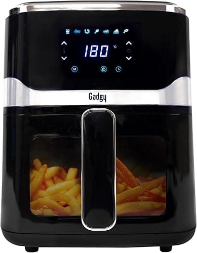 Gadgy Frytkownica Beztłuszczowa z Okienkiem 5L - Airfryer z Powłoką Nieprzywierającą - 1400W Frytura Bez Oleju - Regulowana Temperatura 80°C-200°C - Cyfrowy Ekran Dotykowy