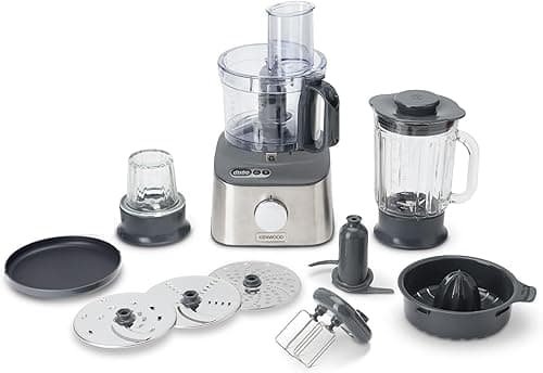 Kenwood MultiPro Compact+ FDM 313SS Kompaktowy robot kuchenny, wydajne urządzenie kuchenne z pojemnikiem roboczym 2,1 l, zintegrowana waga, w zestawie 9 części, metalowa obudowa, 800 W, kolor srebrny