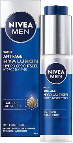 NIVEA MEN Hyaluron Przeciwzmarszczkowy krem-żel nawilżający do twarzy dla mężczyzn z kwasem hialuronowym i pro-retinolem, 50 ml