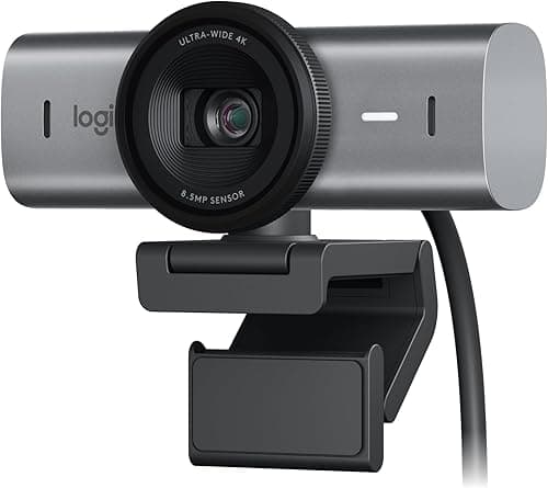 Logitech MX Brio Ultra HD 4K do współpracy i streamingu Kamera, 1080p przy 60 kl./s, mikrofony z podw. redukcją szumów, Show Mode, USB-C, osłona, działa z Microsoft Teams, Zoom, Google Meet, Grafit