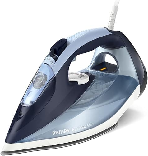 Philips Azur z Serii 7000 Żelazko Parowe - 2800W, 50/min Wyrzutu Pary, Silne Uderzenie Pary Do 250g, Pionowy Wyrzut Pary, Stopa SteamGlide Plus, Lazurowy/Błękitny (DST7020/20)