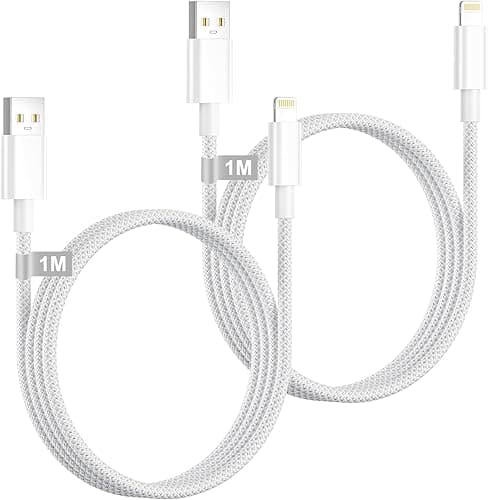 Kabel Ładowarki iPhone 1M 2Pack, [Certyfikowany Apple MFi] Kabel Lightning 1M Szybki Kabel Ładujący iPhone USB do Lightning Kabel Ładujący Phone Przewód dla iPhone 14/13/12/11 Pro Max/XS/XR/8/iPad