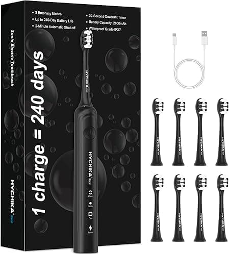 240 dni czasu pracy baterii, elektryczna szczoteczka do zębów dla dorosłych, 8 wymiennych głowic, ładowalna szczoteczka do zębów, 3 tryby, timer 2-minutowy, wodoszczelność IPX7, prezent dla rodziny