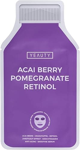 YEAUTY SMOOTHIE maseczka z tkaniny Acai Berry, granat, retinol – nawilżająca maska na twarz do intensywnej pielęgnacji, promiennej skóry – 100% biodegradowalna – 1 opakowanie