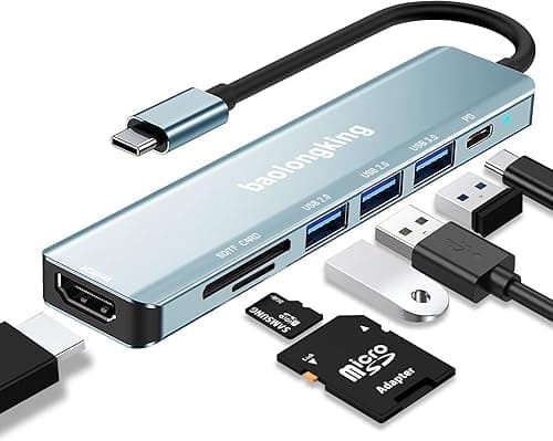 Hub USB C, wieloportowy adapter USB-C 7 w 1 z 100 W PD, HDMI 4K, 3 x porty danych USB-A, karty SD i TF do MacBooka Air/Pro, iPada Pro, Chromebooka, Huawei, Galaxy, laptopa itp