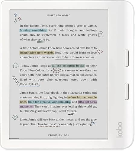 Kobo Libra Colour | eReader | E Ink Kaleido™ 3 7" kolorowy wyświetlacz antyrefleksyjny | Tryb ciemny | Audiobooki | Wodoodporny (biały)